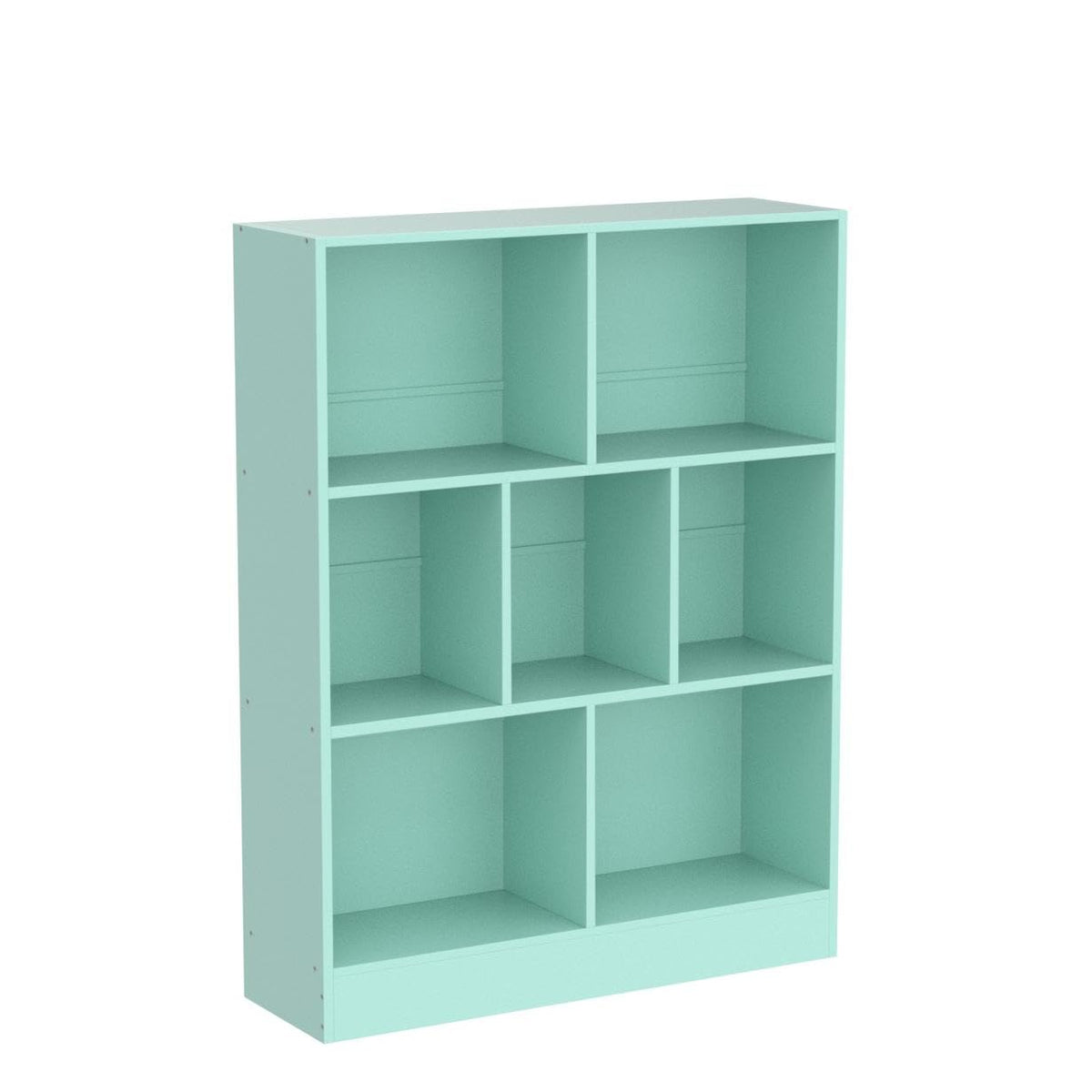 LEYAOYAO 7 Cube Bookshelf with Base,3 Tier Mid-Century Modern Blue Bookcase,Standing Wide Bookshelves Storage Organizer Shelf,Rustic Wood Display Cabinet Book Shelves for Bedroom,Living Room,Office