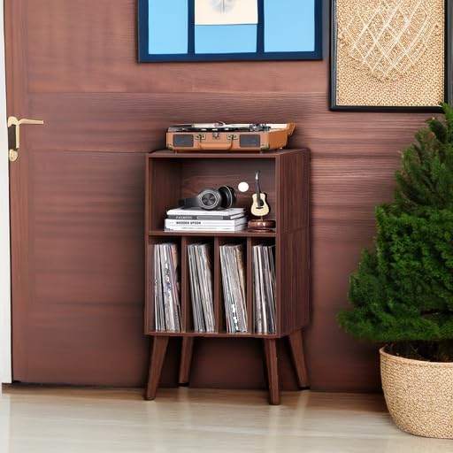 Lerliuo Record Player Stand, Walnut Turntable Stand Holds up to 160 Albums
