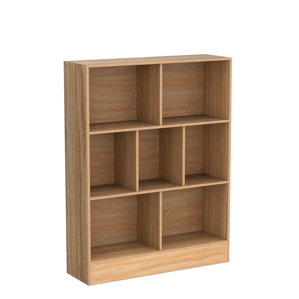 LEYAOYAO 7 Cube Bookshelf with Base,3 Tier Mid-Century Modern Blue Bookcase,Standing Wide Bookshelves Storage Organizer Shelf,Rustic Wood Display Cabinet Book Shelves for Bedroom,Living Room,Office