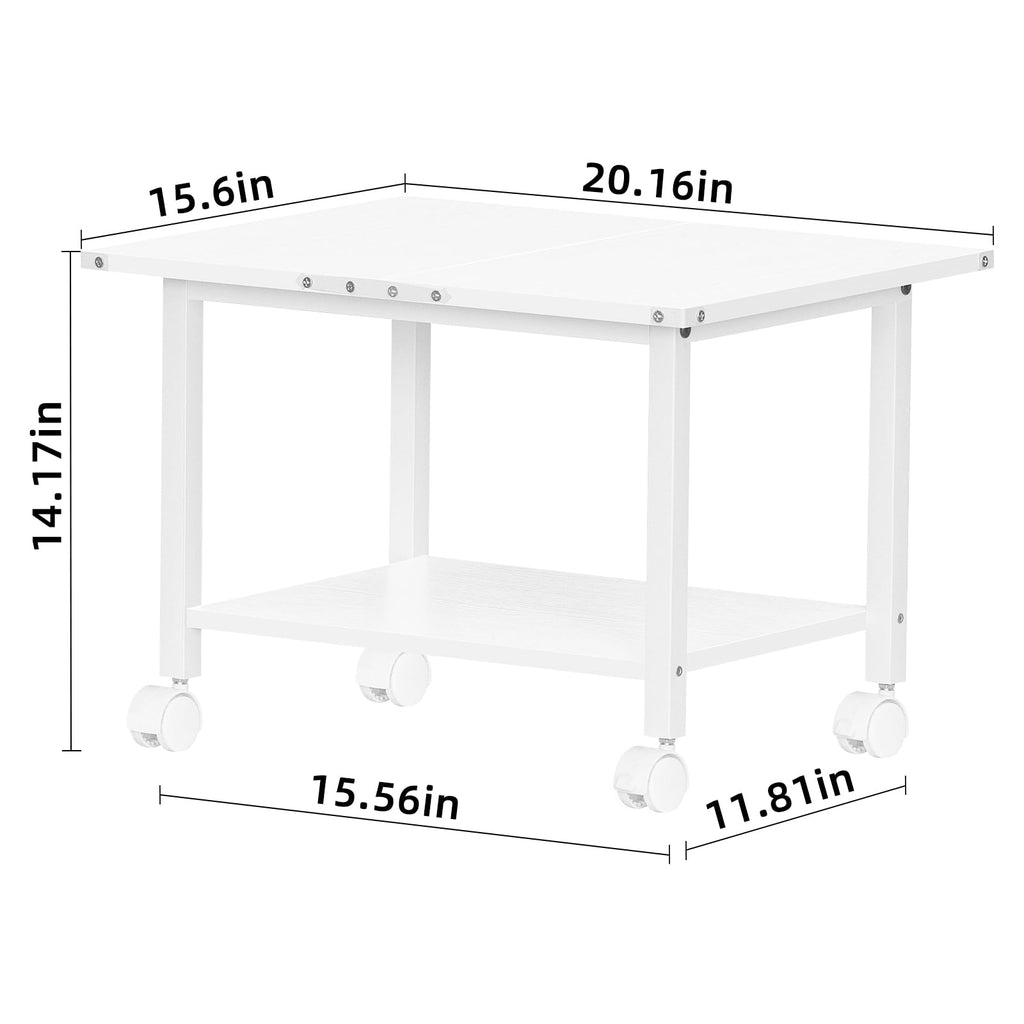 Lerliuo 3-Tier Printer Stand, Industrial Mobile Printer Table with Storage Shelf and Steel Frame, Rolling Printer Cart Holder with Lockable Wheels for Home, Office (White)