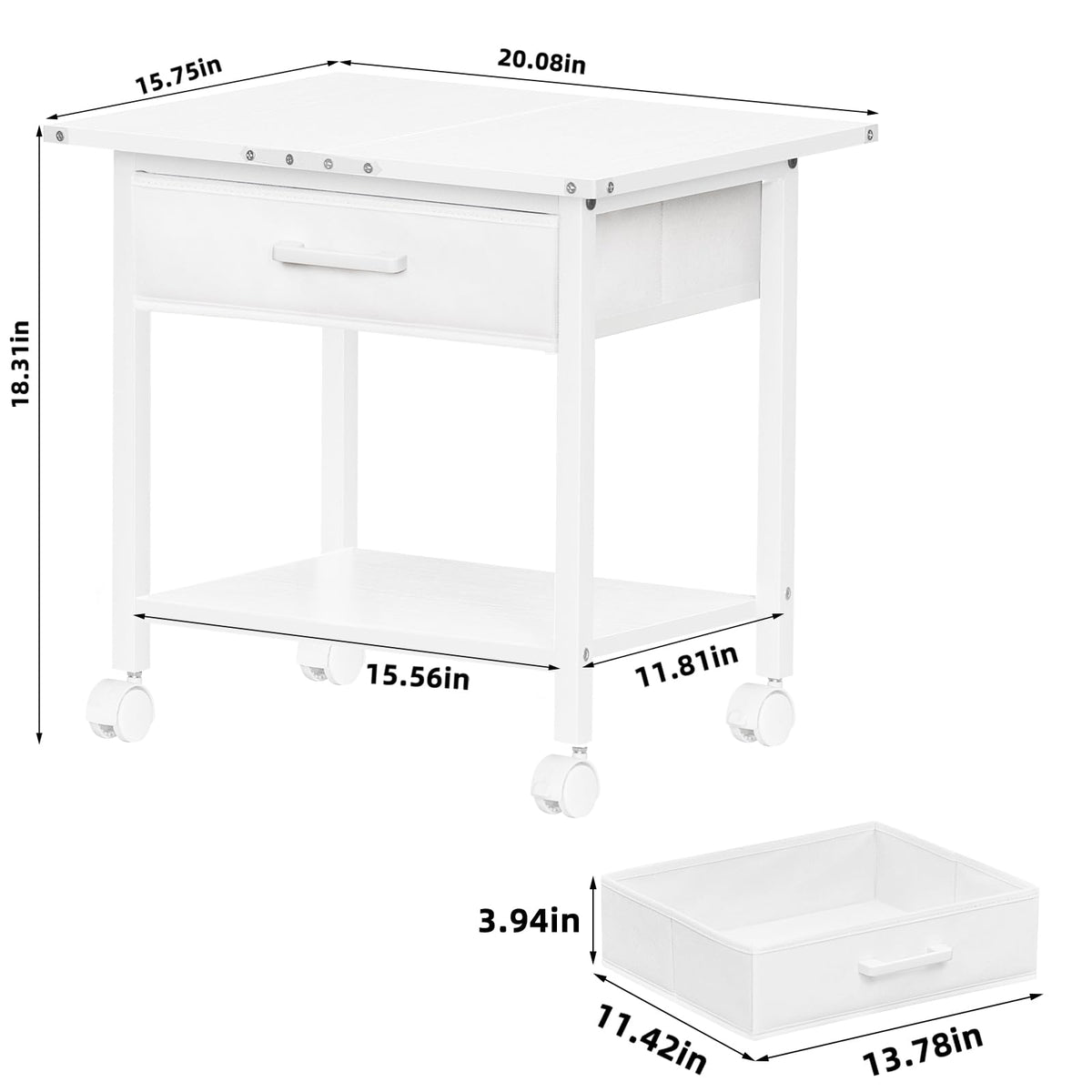Lerliuo Under Desk Rolling Printer Stand with Drawer, 2-Tier Industrial Mobile Printer Table Desk with Storage Shelf and Steel Frame, Printer Cart Holder with Lockable Wheels for Home, Office (Brown)