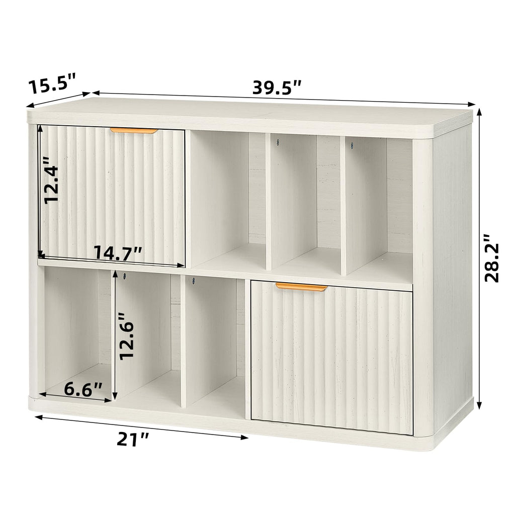 LEYAOYAO Large Record Player Stand with Vinyl Storage Up to 450 Albums, Wood Fluted Record Storage Accent Cabinet, Modern Stereo Media Cabinets, Wide Turntable Stand for Living Room, Antique White