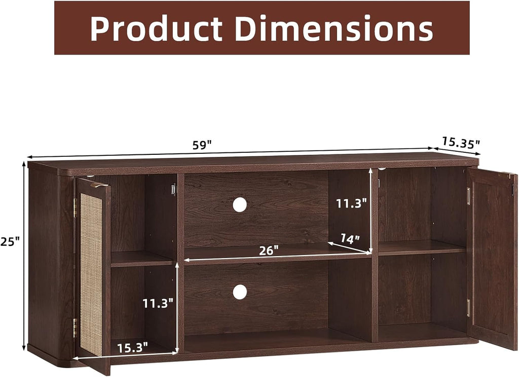 LEYAOYAO Rattan TV Stands for Living Room, Walnut