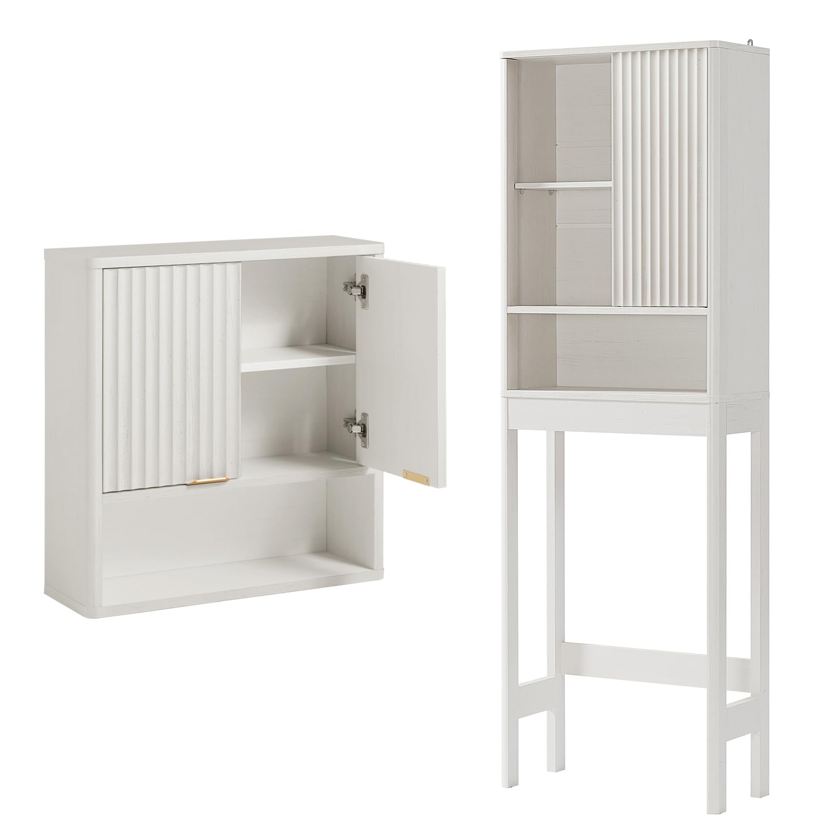 LEYAOYAO Fluted Over The Toilet Storage Cabinet & Bathroom Wall Cabinet Set of 2, Farmhouse Above Toilet Organizer, Medicine Cabinet w/Adjustable Shelf & Doors for Laundry Living Room Kitchen(Black)