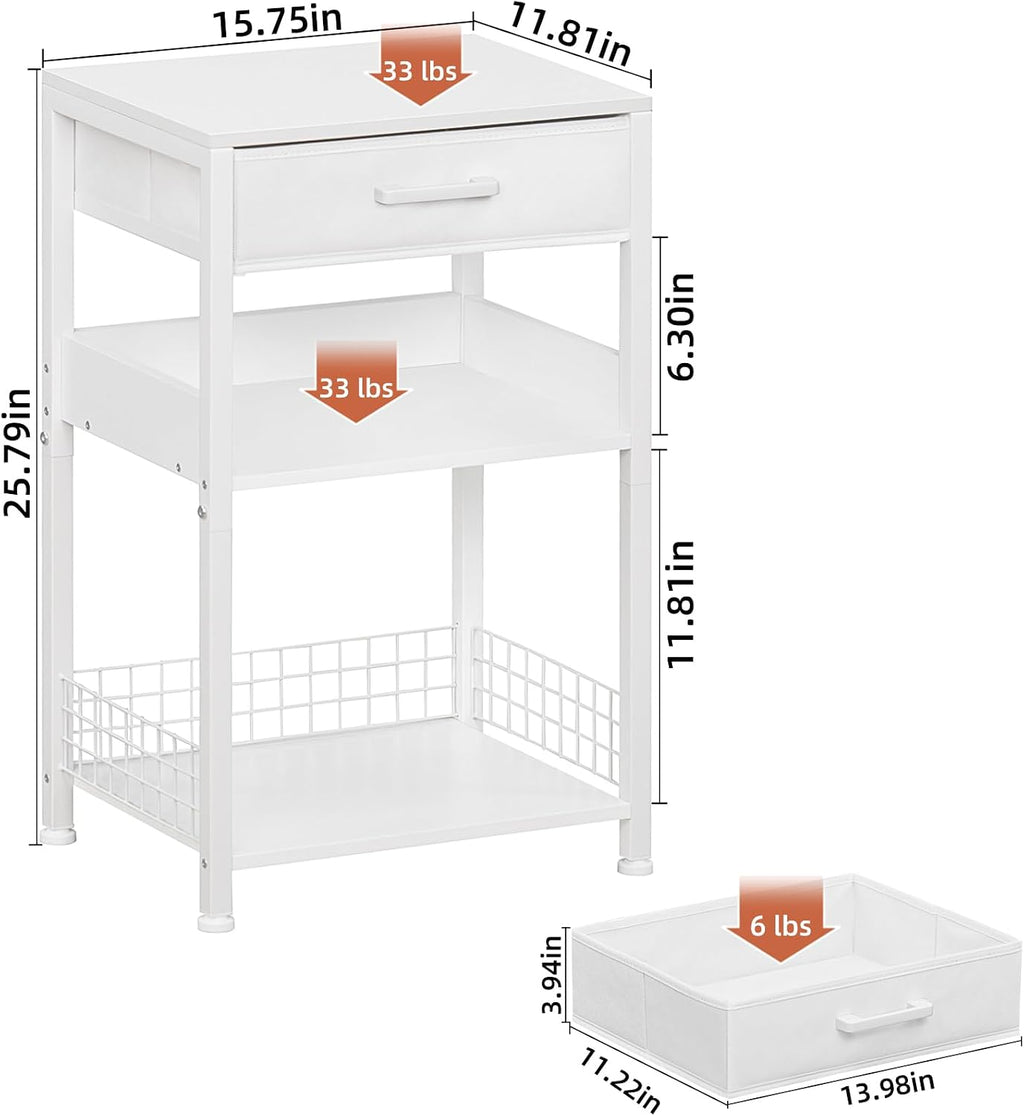 Lerliuo Printer Stand with Storage, 3-Tier Printer Table with Drawer, White