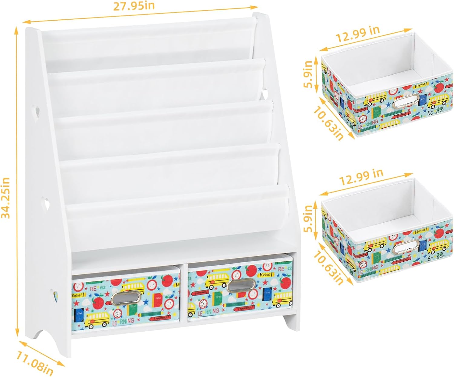 Lerliuo 5 Tier Kids Bookshelf, White Children Sling Book Shelf with 2 Drawers, Baby Toddler Wooden Bookcase and Book Rack, Display Shelves Storage Organizer for Classroom, Playroom, Bedroom, Nursery