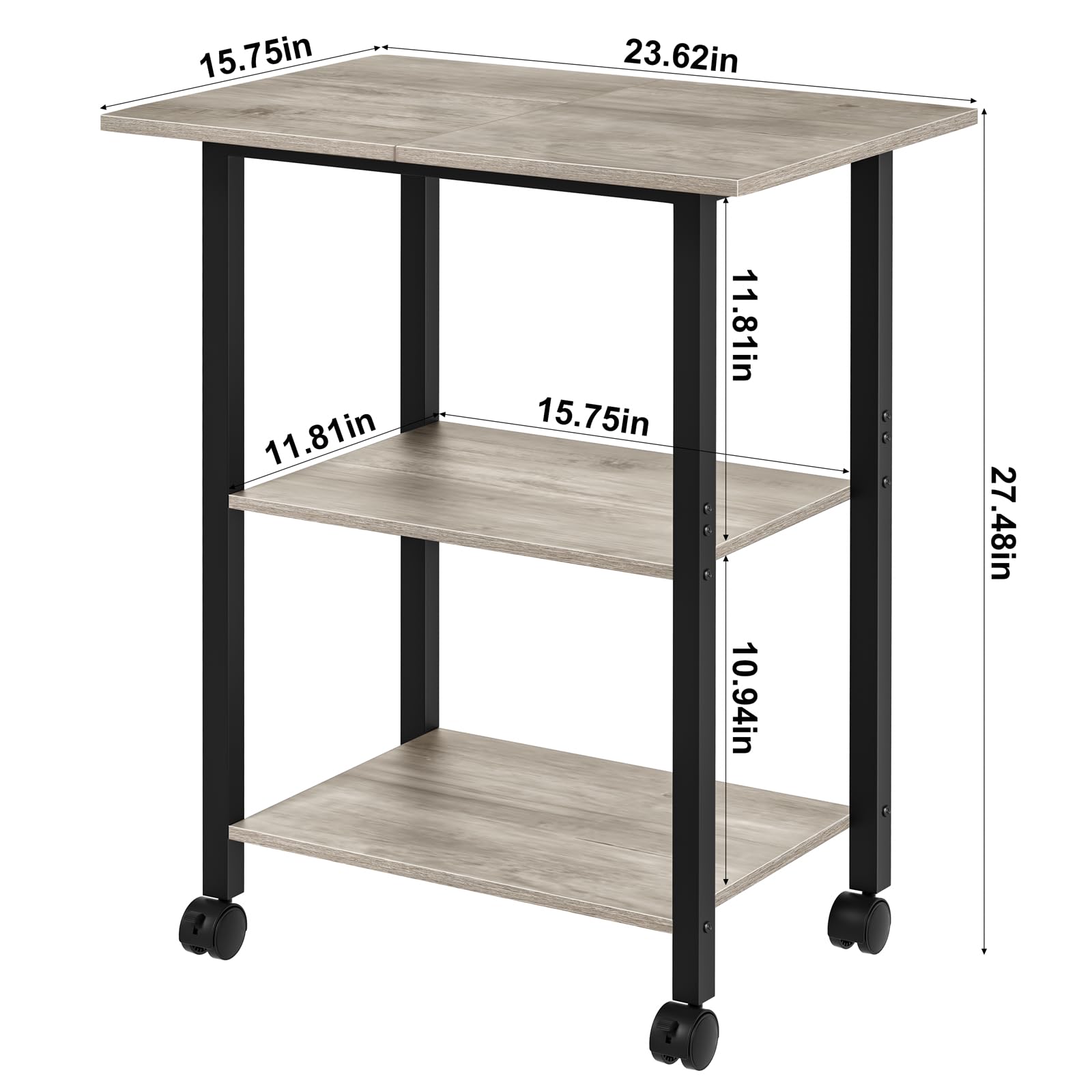 Lerliuo 3-Tier Printer Stand, Industrial Mobile Printer Table with Storage Shelf and Steel Frame, Rolling Printer Cart Holder with Lockable Wheels for Home, Office (White)