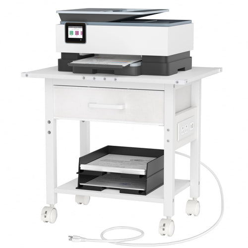 Lerliuo Under Desk Rolling Printer Stand with Drawer, 2-Tier Industrial Mobile Printer Table Desk with Storage Shelf and Steel Frame, Printer Cart Holder with Lockable Wheels for Home, Office (Brown)