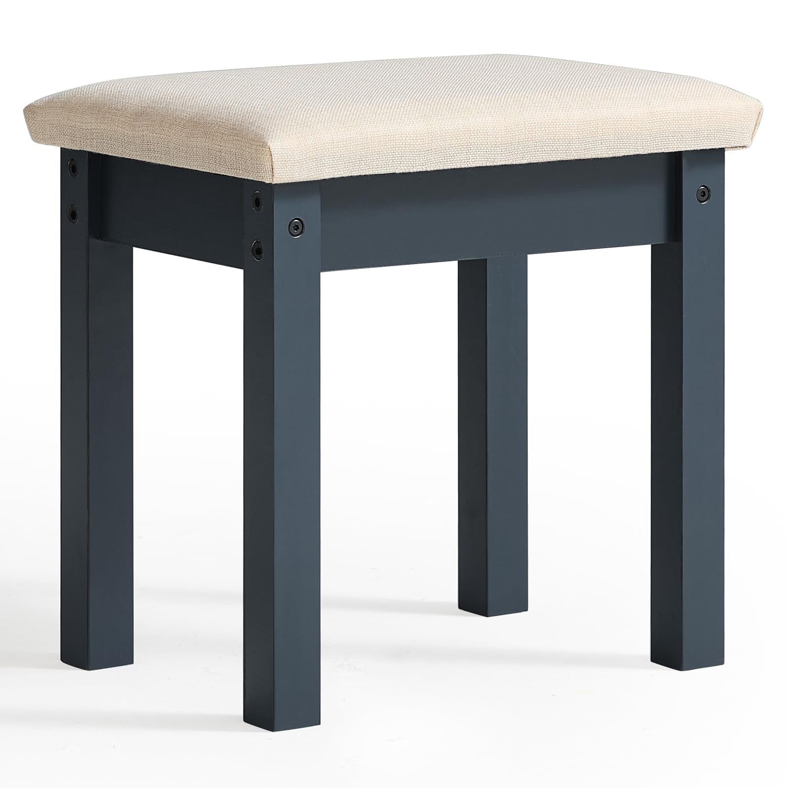 LEYAOYAO Vanity Stool, Elegant Wooden Makeup Chair Stool with Comfortable Fabric Cushion, Modern Make Up Bench for Bedroom and Bathroom-Classic Black