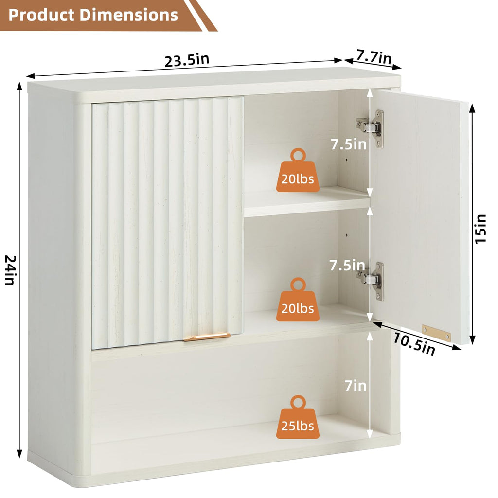 LEYAOYAO 68" Modern Fluted Over The Toilet Storage Cabinet, a Sliding Door