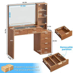 LEYAOYAO Fluted Makeup Vanity Desk with Mirror and Lights, 43.5''