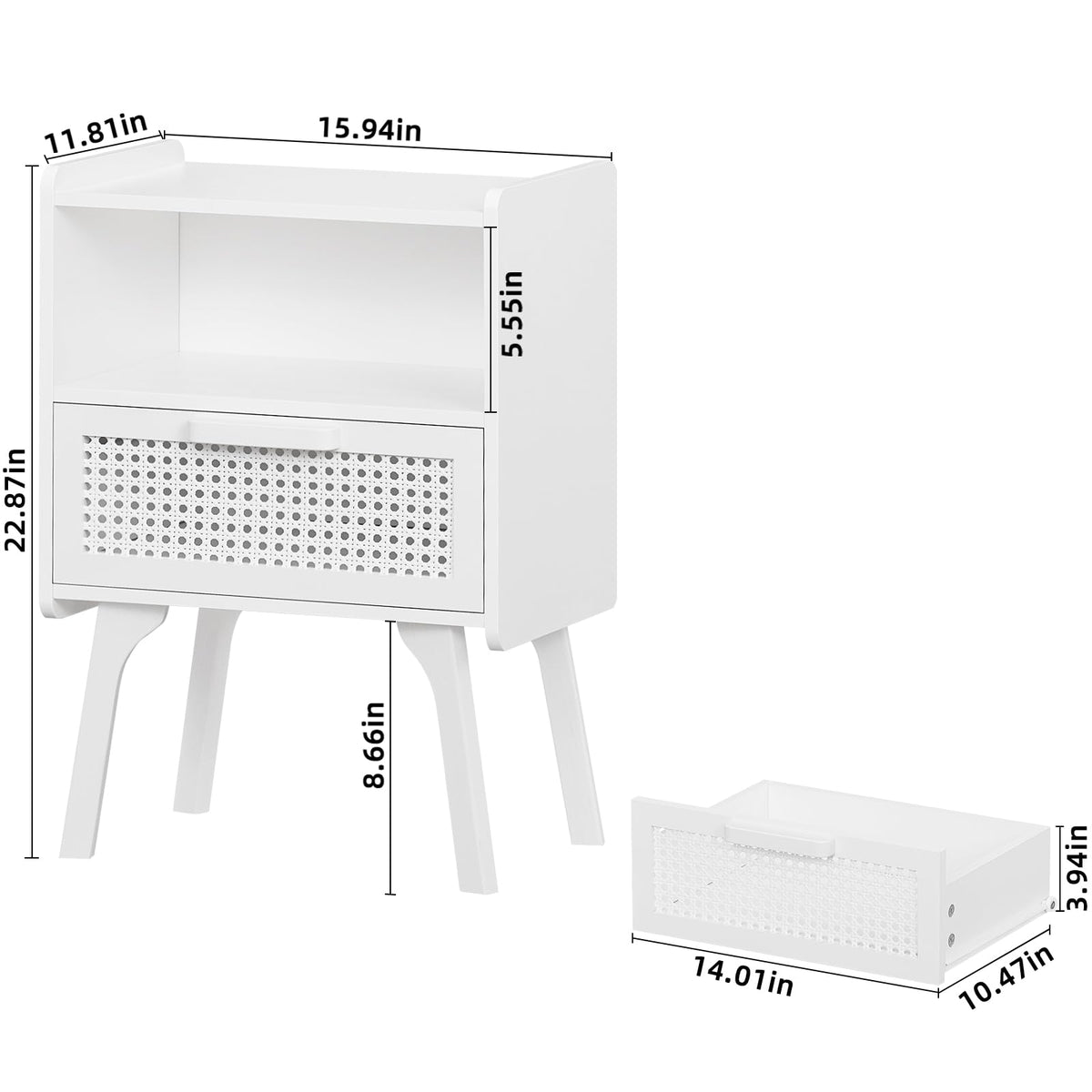 Lerliuo Rattan Nightstand, Boho Side Table with Drawer Open Shelf
