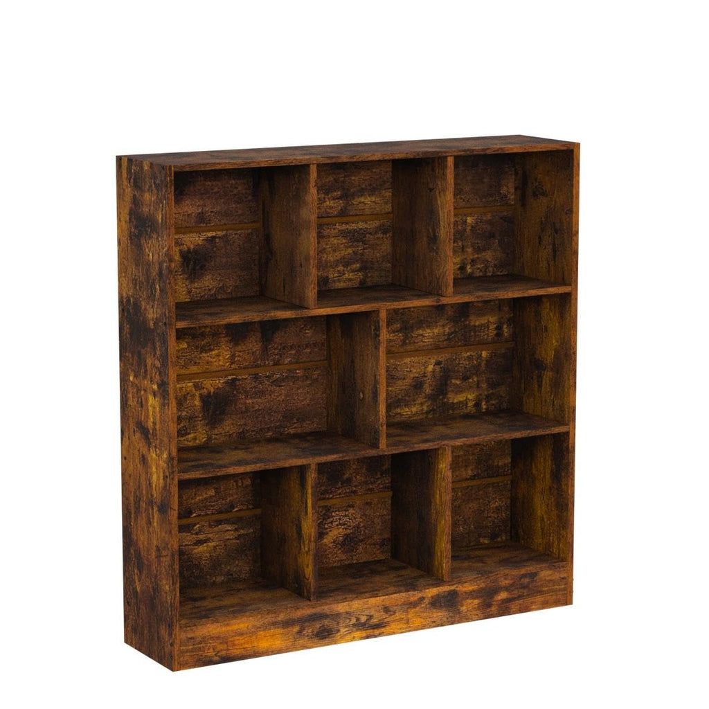 LEYAOYAO 7 Cube Bookshelf with Base,3 Tier Mid-Century Modern Blue Bookcase,Standing Wide Bookshelves Storage Organizer Shelf,Rustic Wood Display Cabinet Book Shelves for Bedroom,Living Room,Office