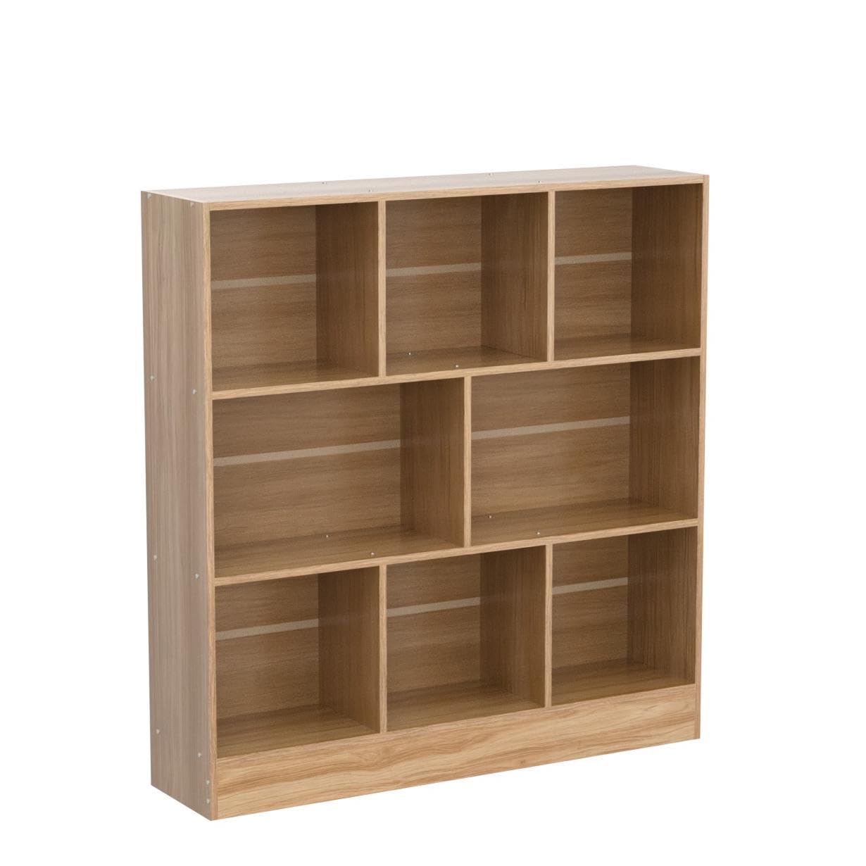 LEYAOYAO 7 Cube Bookshelf with Base,3 Tier Mid-Century Modern Blue Bookcase,Standing Wide Bookshelves Storage Organizer Shelf,Rustic Wood Display Cabinet Book Shelves for Bedroom,Living Room,Office