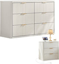 LEYAOYAO Fluted Dresser and Nightstand Sets, Wood 48" Wide Dresser & 23" Night Stand with Charging Station, 2 Piece Bedroom Furniture Set, Chest of Drawers for Bedroom,Living Room, Antique White