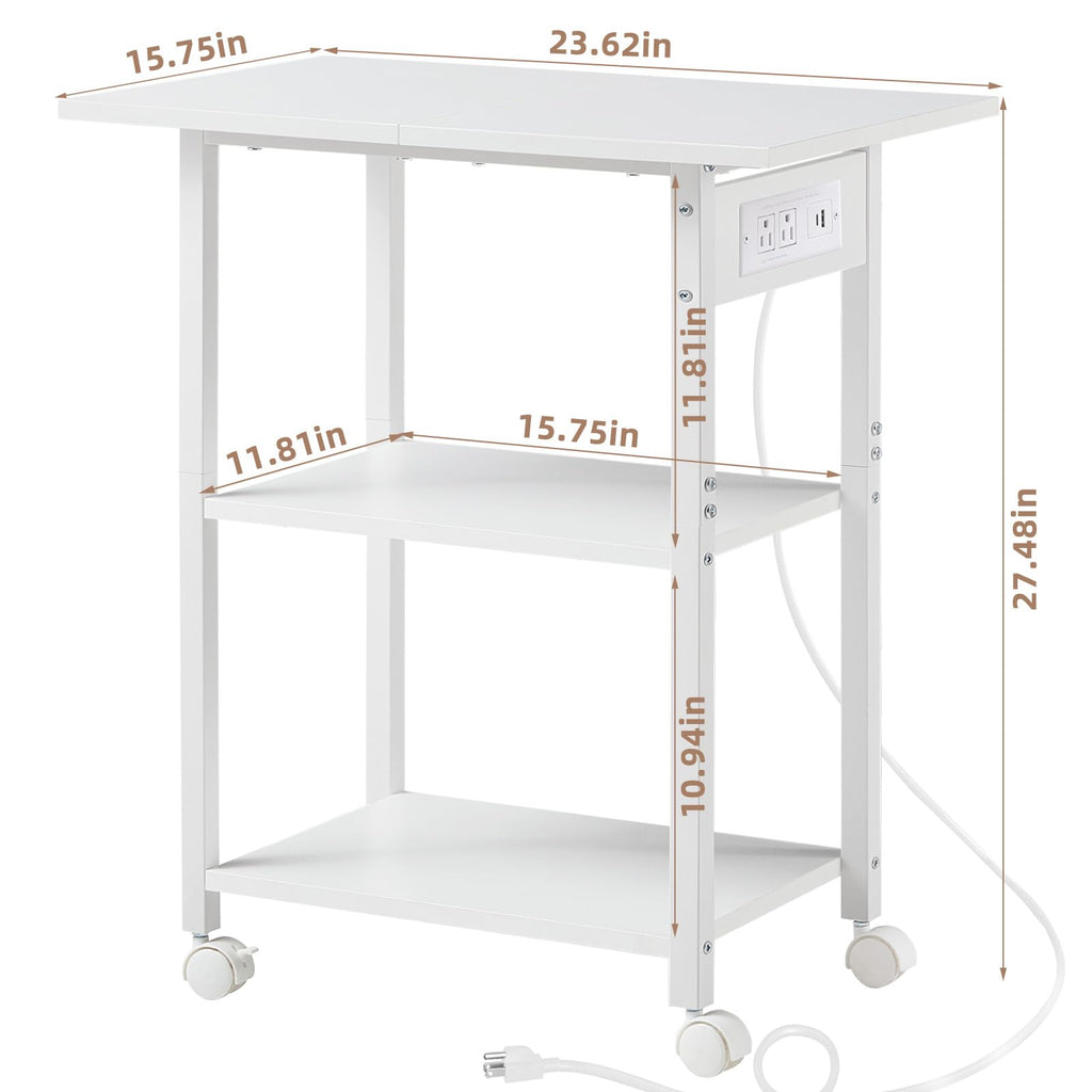 Lerliuo 3-Tier Printer Stand, Industrial Mobile Printer Table with Storage Shelf and Steel Frame, Rolling Printer Cart Holder with Lockable Wheels for Home, Office (White)