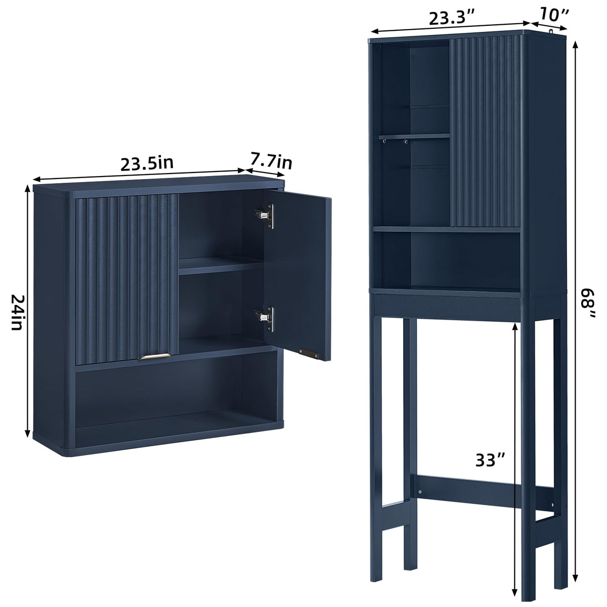 LEYAOYAO Fluted Over The Toilet Storage Cabinet & Bathroom Wall Cabinet Set of 2, Farmhouse Above Toilet Organizer, Medicine Cabinet w/Adjustable Shelf & Doors for Laundry Living Room Kitchen(Black)