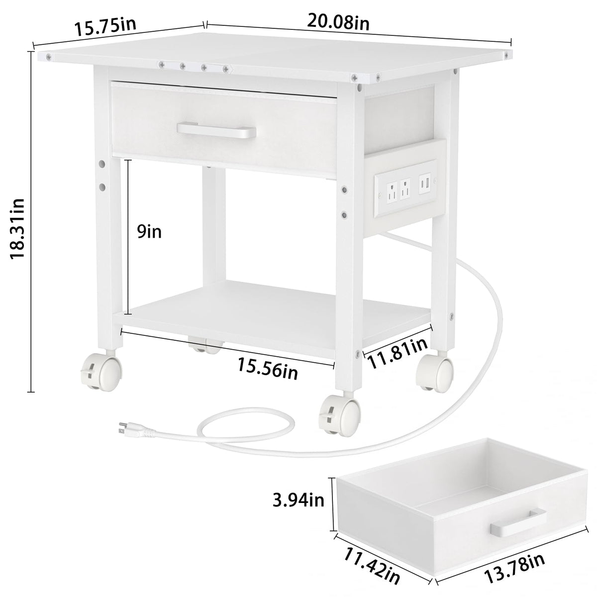 Lerliuo Under Desk Rolling Printer Stand with Drawer, 2-Tier Industrial Mobile Printer Table Desk with Storage Shelf and Steel Frame, Printer Cart Holder with Lockable Wheels for Home, Office (Brown)