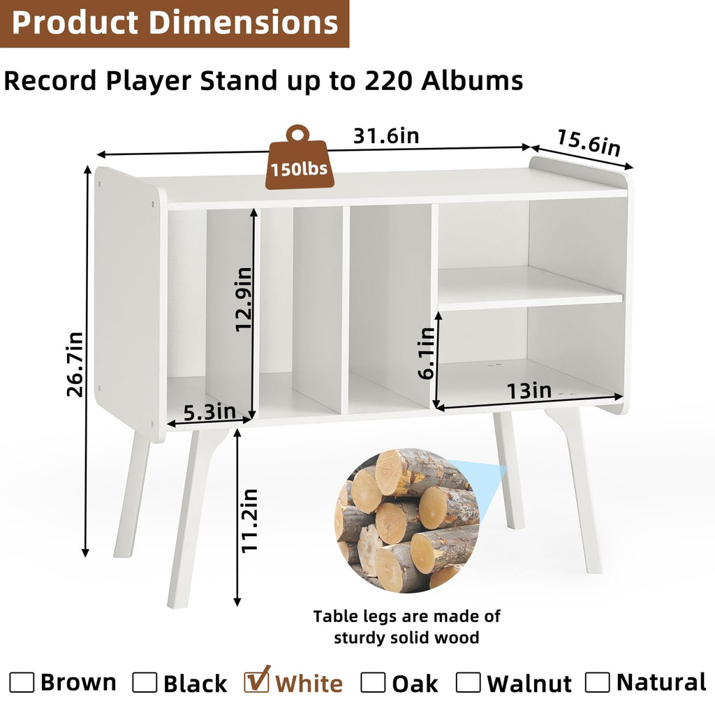 Lerliuo Record Player Stand with 4 Cabinet Holds Up to 220 Albums,Oak