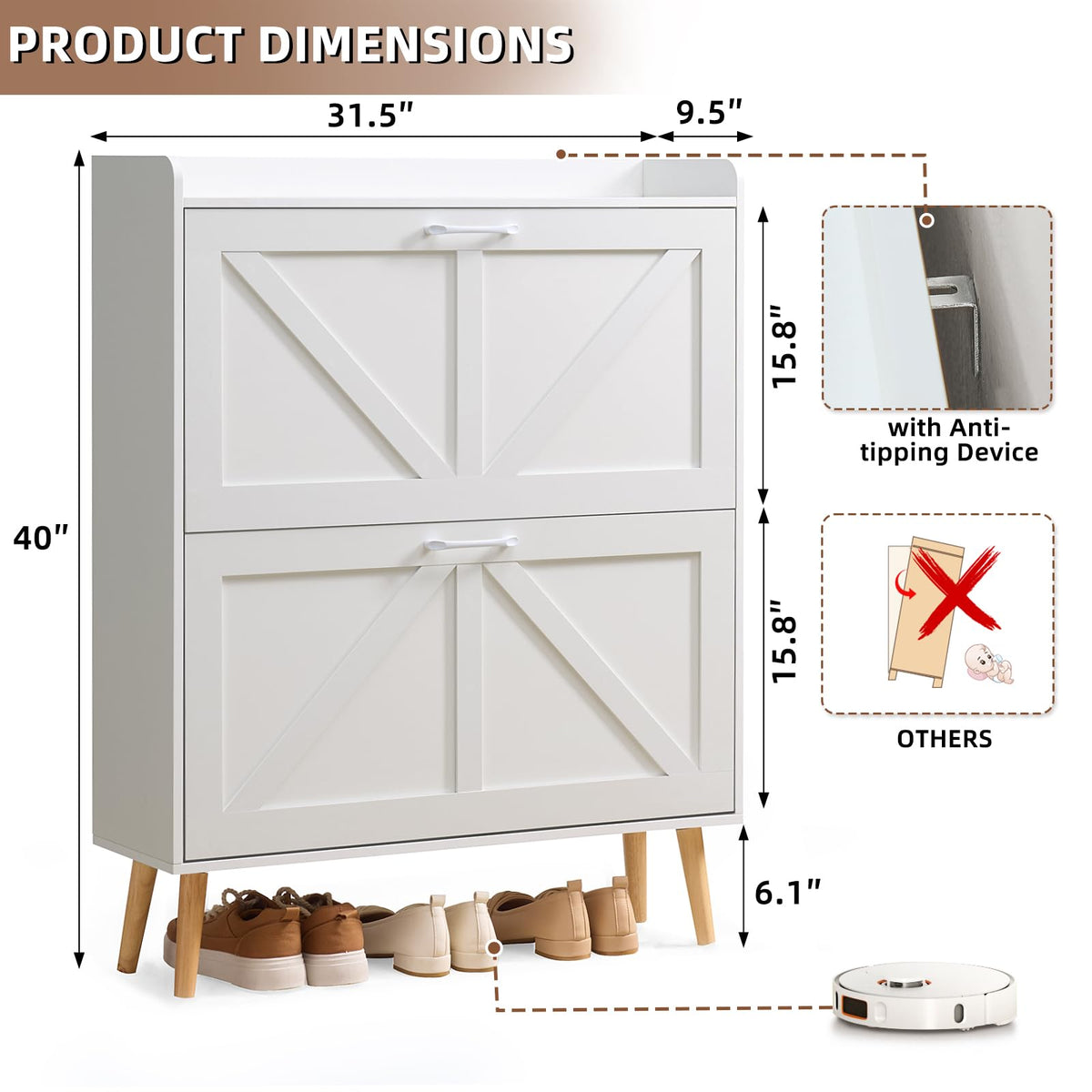 LEYAOYAO Shoe Cabinet Storage for Entryway with 2 Flip Drawers