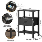 Lerliuo Nightstand Set 2 with Charger, 3 Tier Storage End Table