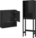 LEYAOYAO Fluted Over The Toilet Storage Cabinet & Bathroom Wall Cabinet Set of 2, Farmhouse Above Toilet Organizer, Medicine Cabinet w/Adjustable Shelf & Doors for Laundry Living Room Kitchen(Black)