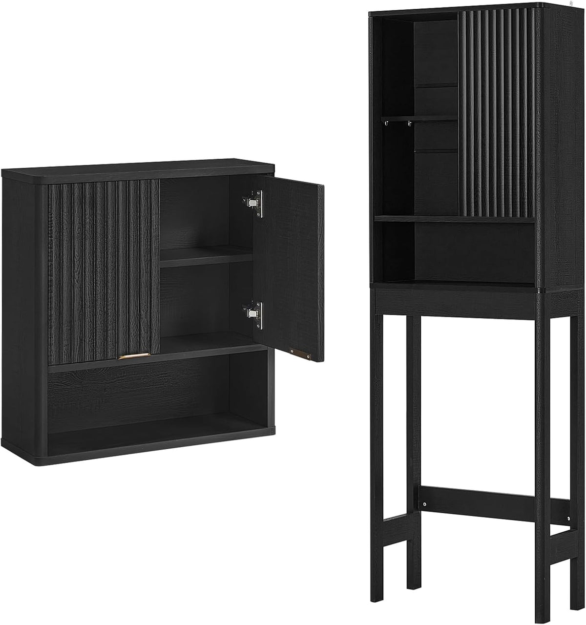 LEYAOYAO Fluted Over The Toilet Storage Cabinet & Bathroom Wall Cabinet Set of 2, Farmhouse Above Toilet Organizer, Medicine Cabinet w/Adjustable Shelf & Doors for Laundry Living Room Kitchen(Black)