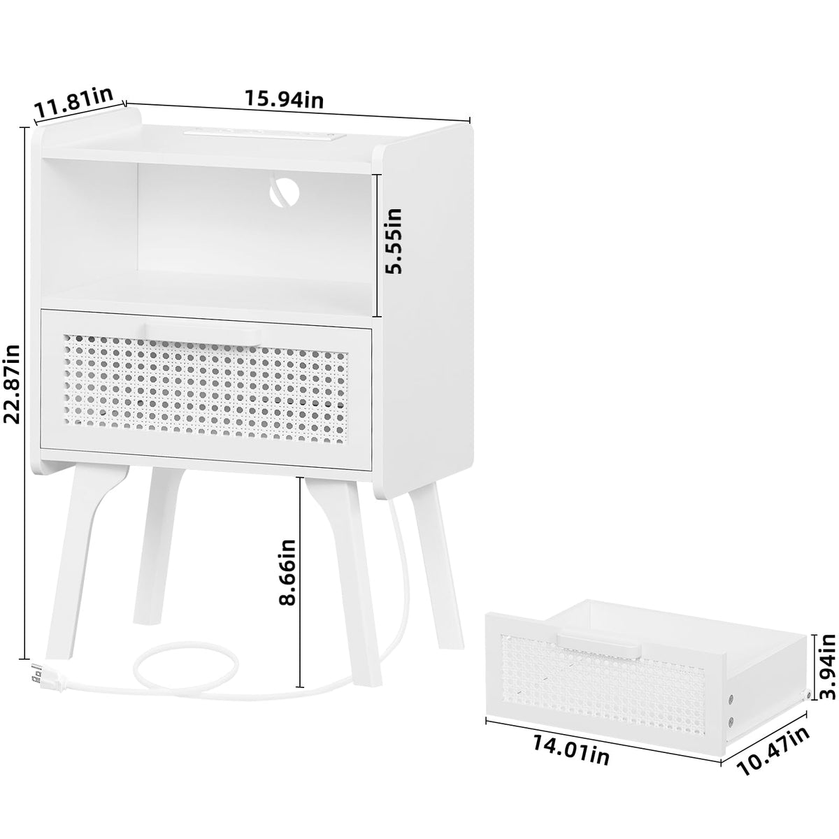 Lerliuo Rattan Nightstand with Charging Station, Boho Night Stand