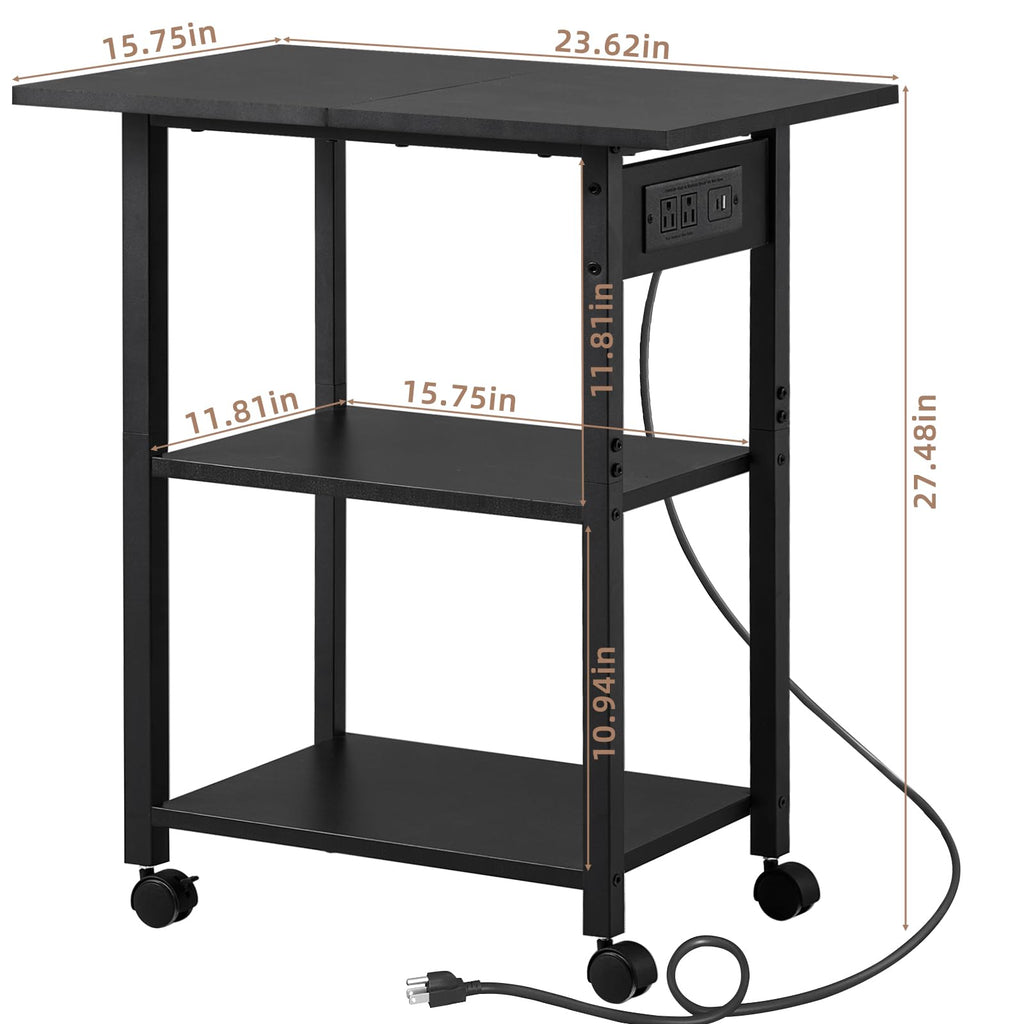 Lerliuo 3-Tier Printer Stand, Industrial Mobile Printer Table with Storage Shelf and Steel Frame, Rolling Printer Cart Holder with Lockable Wheels for Home, Office (White)