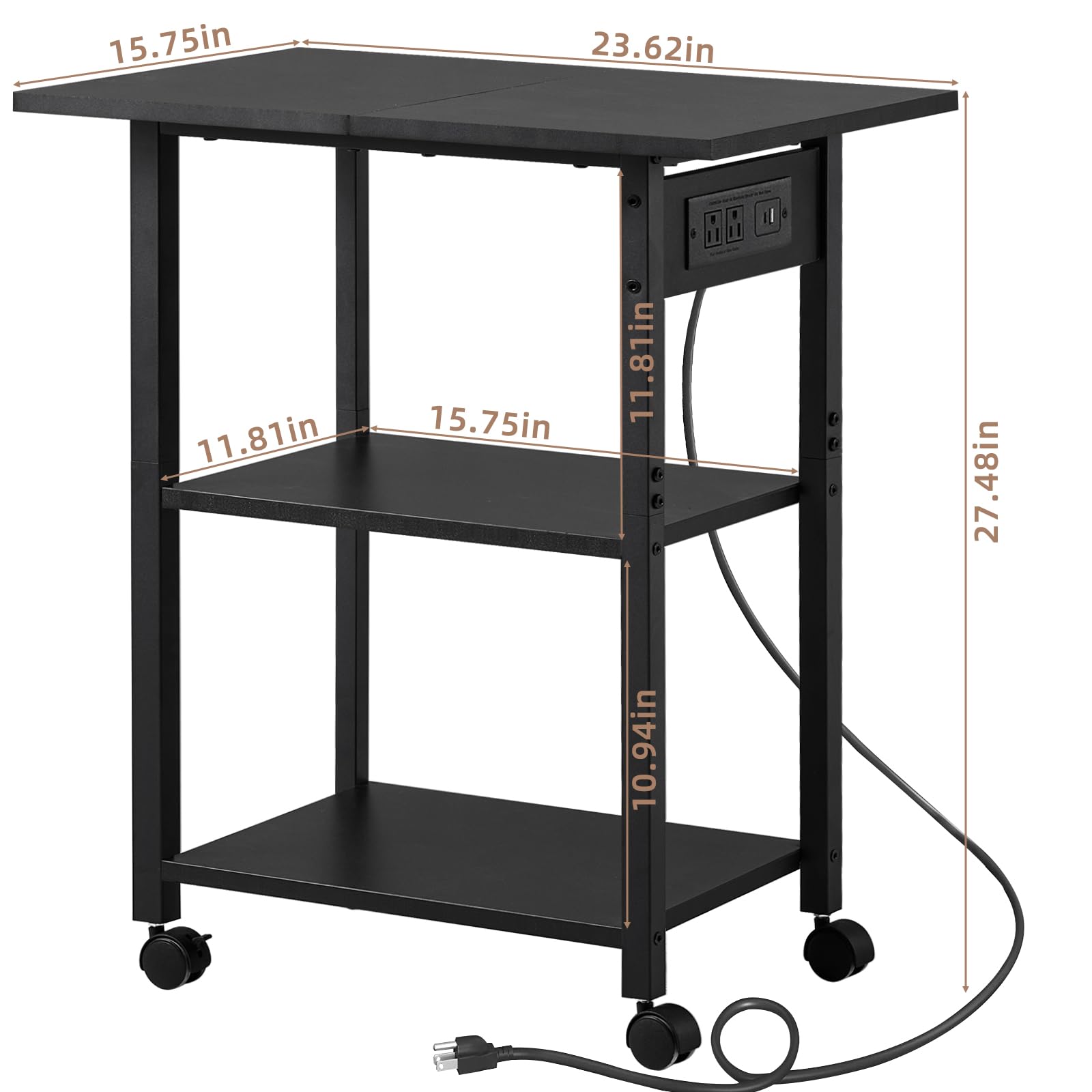 Lerliuo 3-Tier Printer Stand, Industrial Mobile Printer Table with Storage Shelf and Steel Frame, Rolling Printer Cart Holder with Lockable Wheels for Home, Office (White)