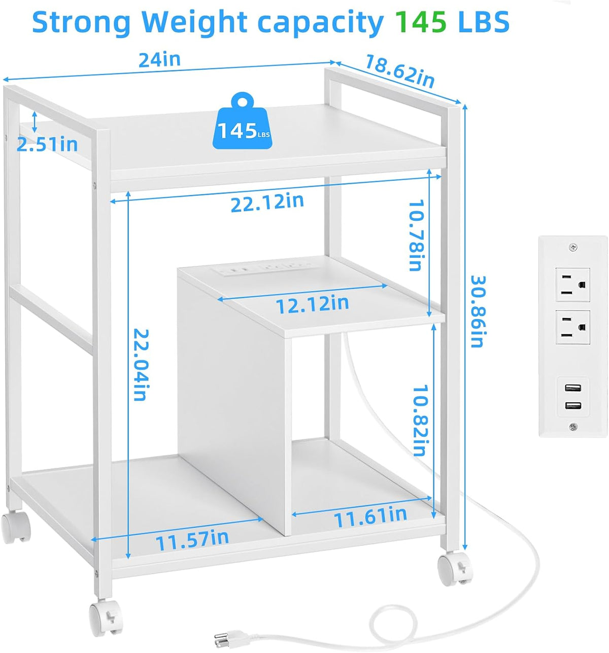 Lerliuo 24" Wide Large Printer Stand with Storage, White