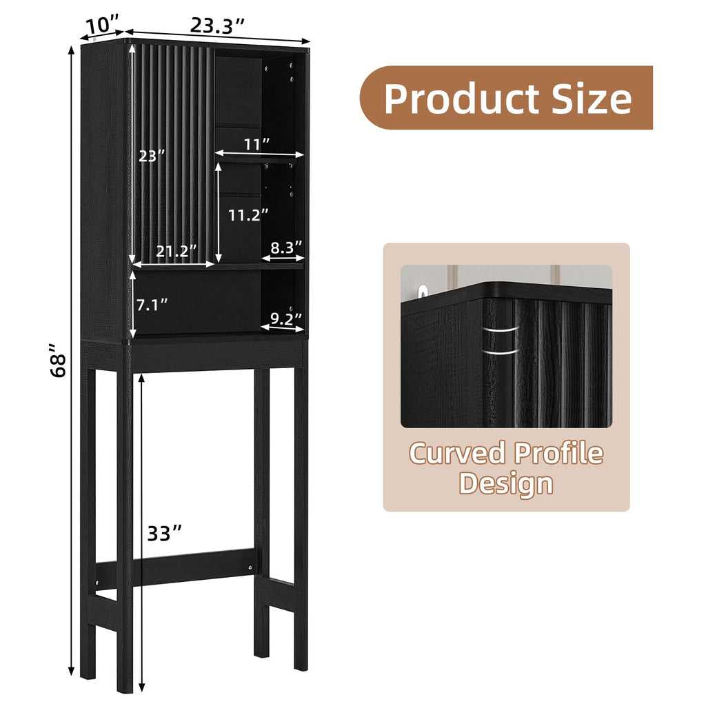 LEYAOYAO 68" Modern Fluted Over The Toilet Storage Cabinet, a Sliding Door