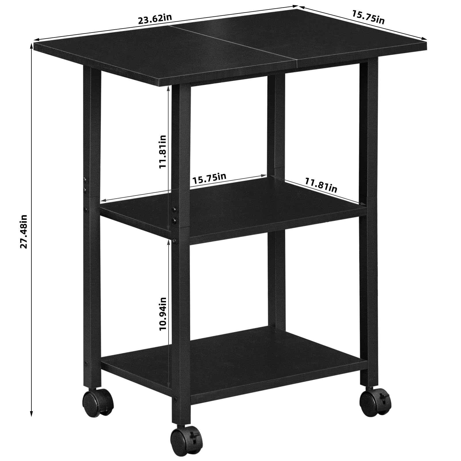 Lerliuo 3-Tier Printer Stand, Industrial Mobile Printer Table with Storage Shelf and Steel Frame, Rolling Printer Cart Holder with Lockable Wheels for Home, Office (White)