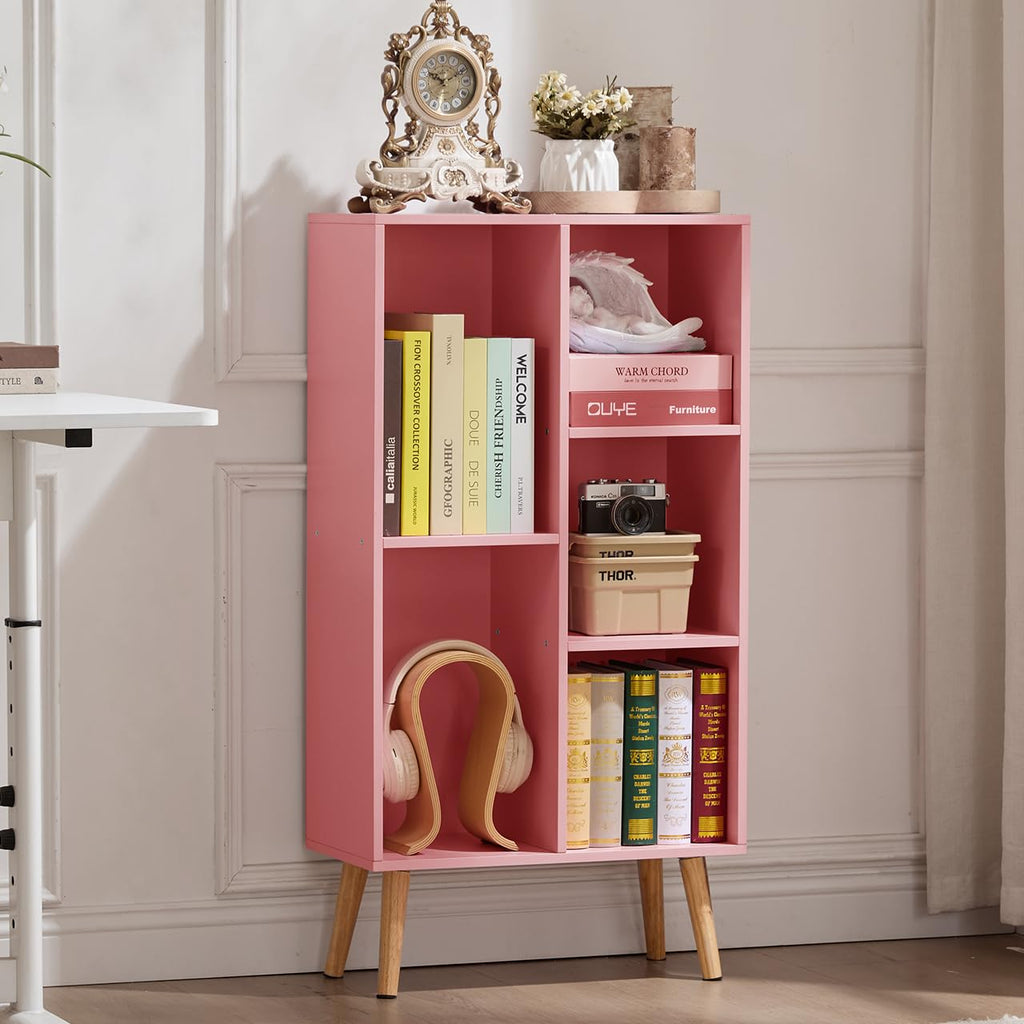 LEYAOYAO Cube Bookshelf, Mid-Century Modern Book Shelf with Legs, Brown