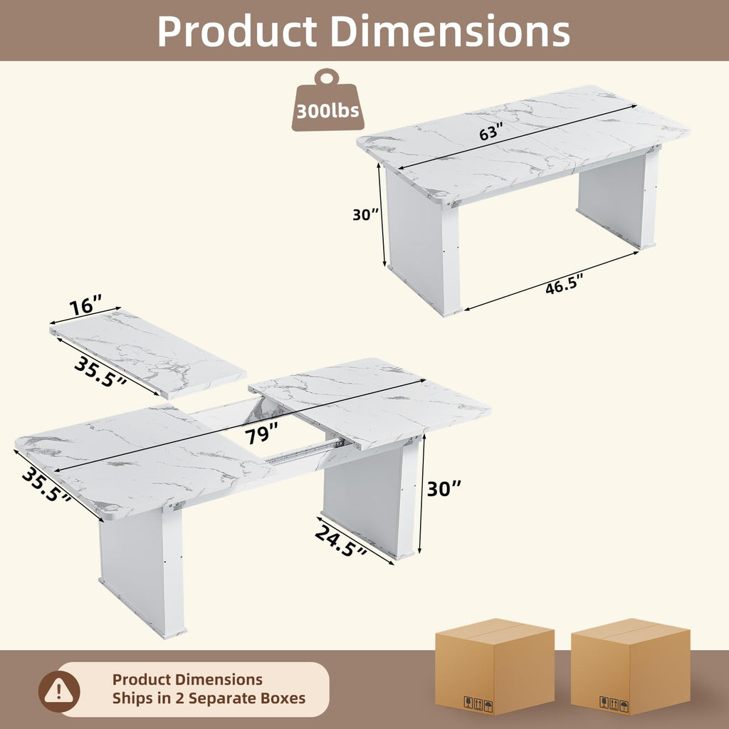 LEYAOYAO Extendable Dining Table for 4-6,63"–79" with Fluted Base(Brown)
