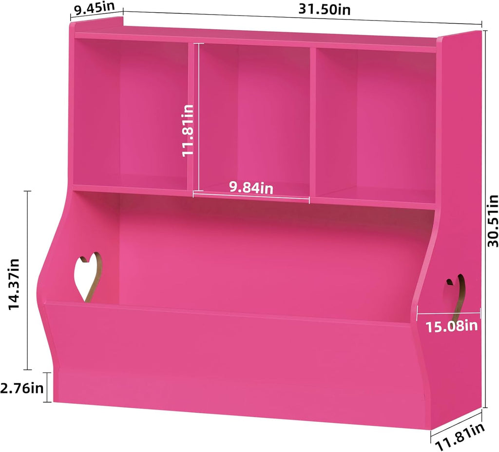 Lerliuo Kids Toy Storage Organizer, Children Small Bookcase and Bookshelf, Toddler 4 Cubby Toy Storage Cabinet, Toy Shelf for Playroom, Bedroom, Living Room, Nursery, School 29.53'' H (Pink)