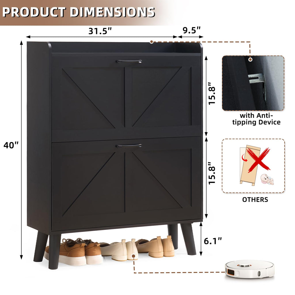 LEYAOYAO Shoe Cabinet Storage for Entryway with 2 Flip Drawers