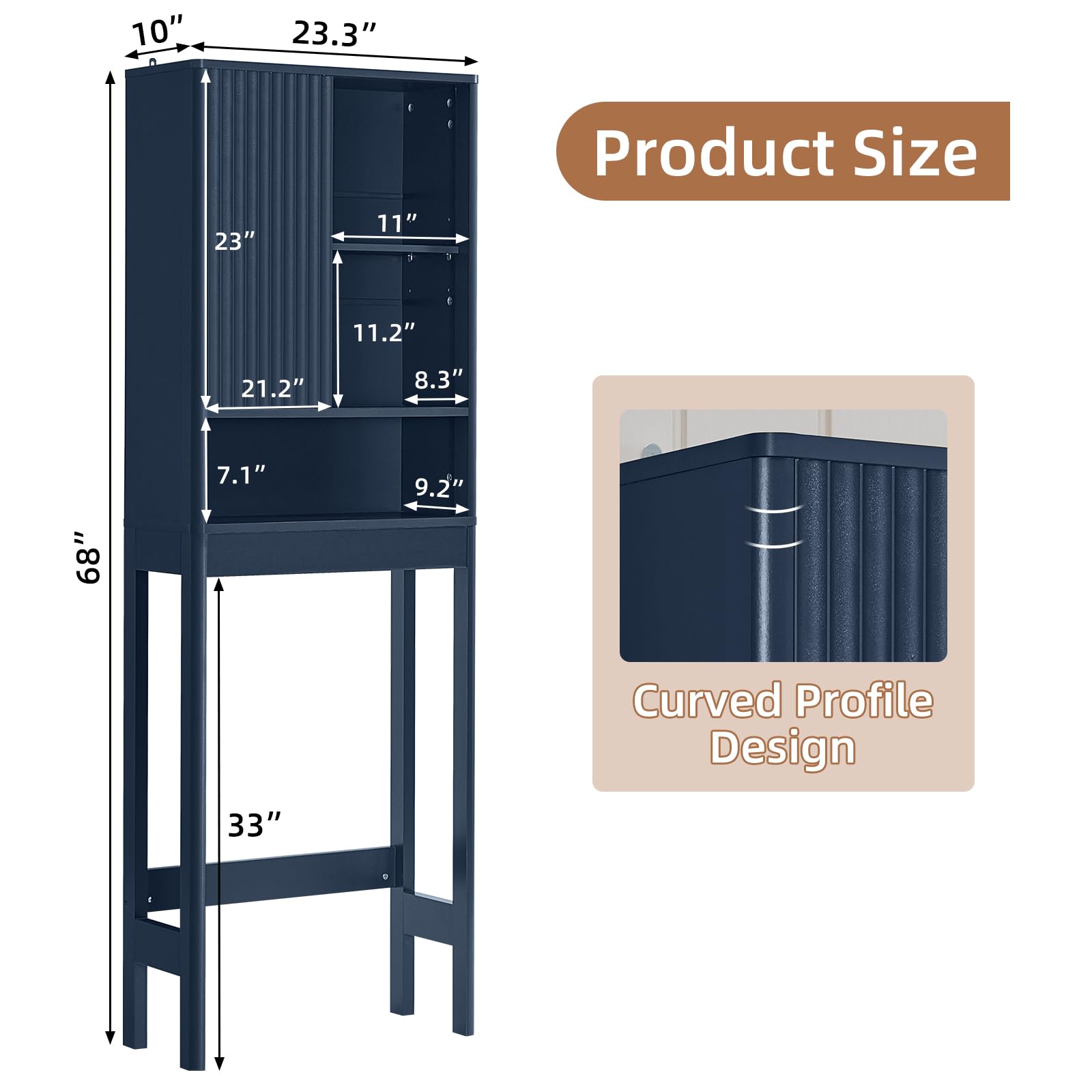 LEYAOYAO 68" Modern Fluted Over The Toilet Storage Cabinet, a Sliding Door