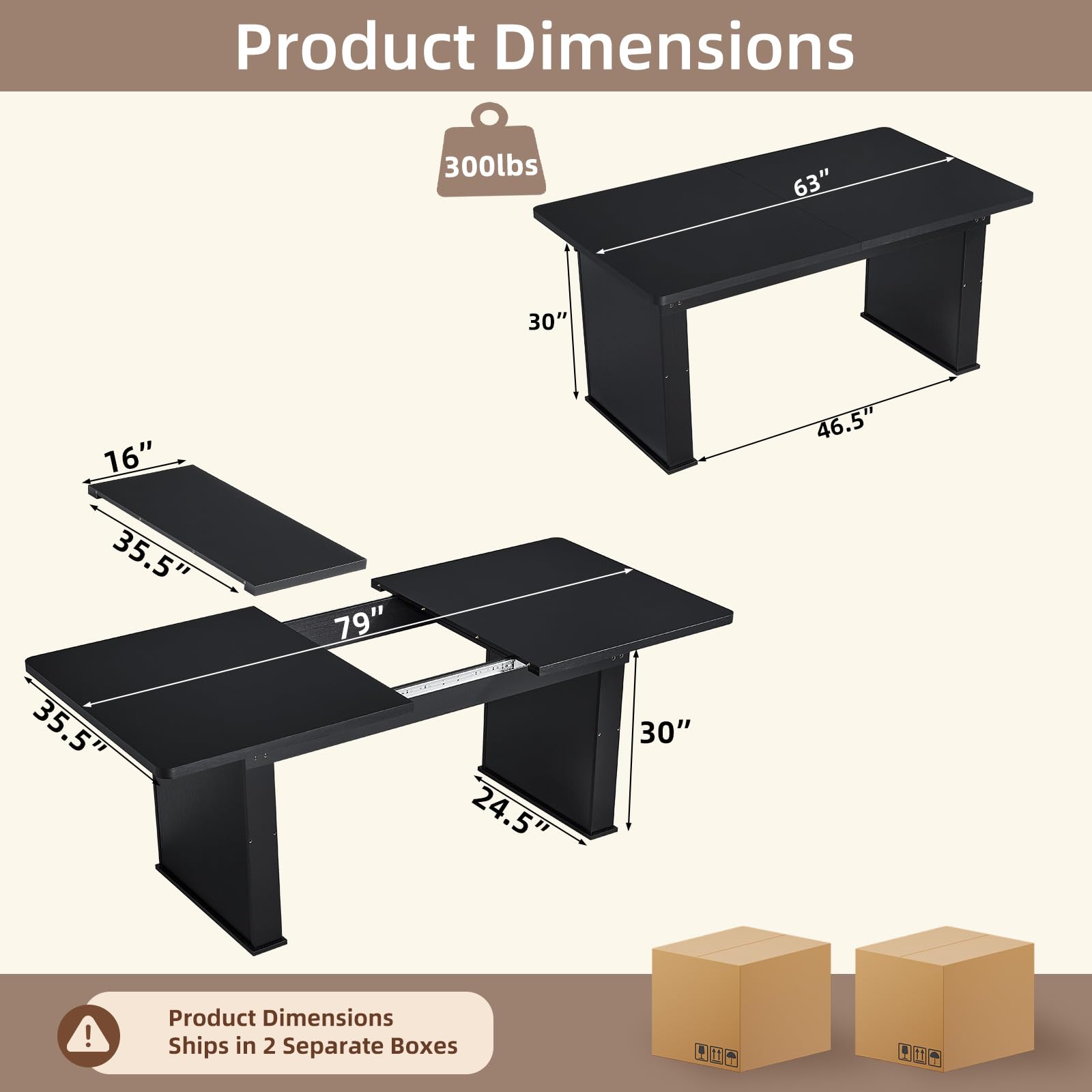LEYAOYAO Extendable Dining Table for 4-6,63"–79" with Fluted Base(Brown)
