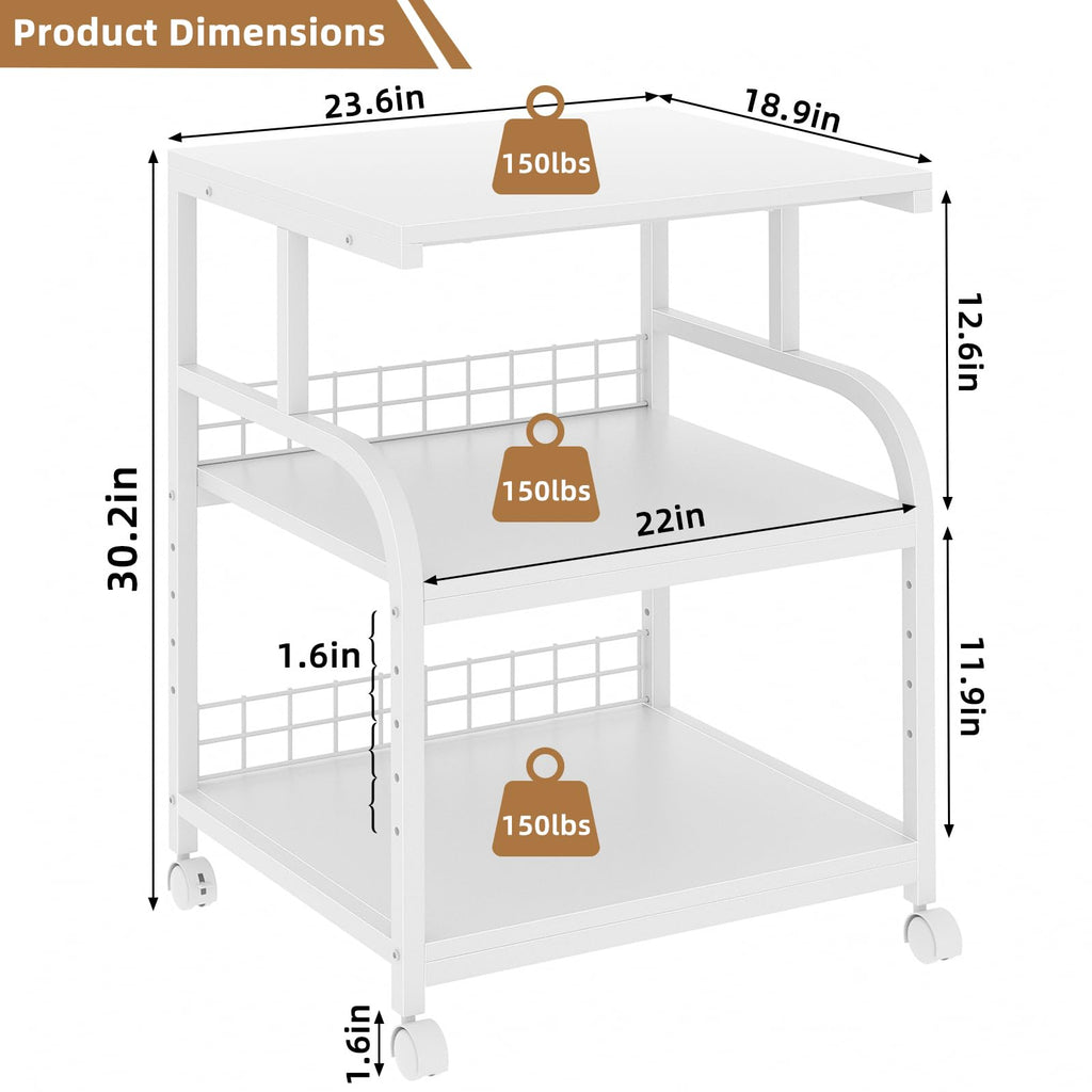 Lerliuo 3 Tier Black Large Printer Stand with Adjustable Storage Shelf
