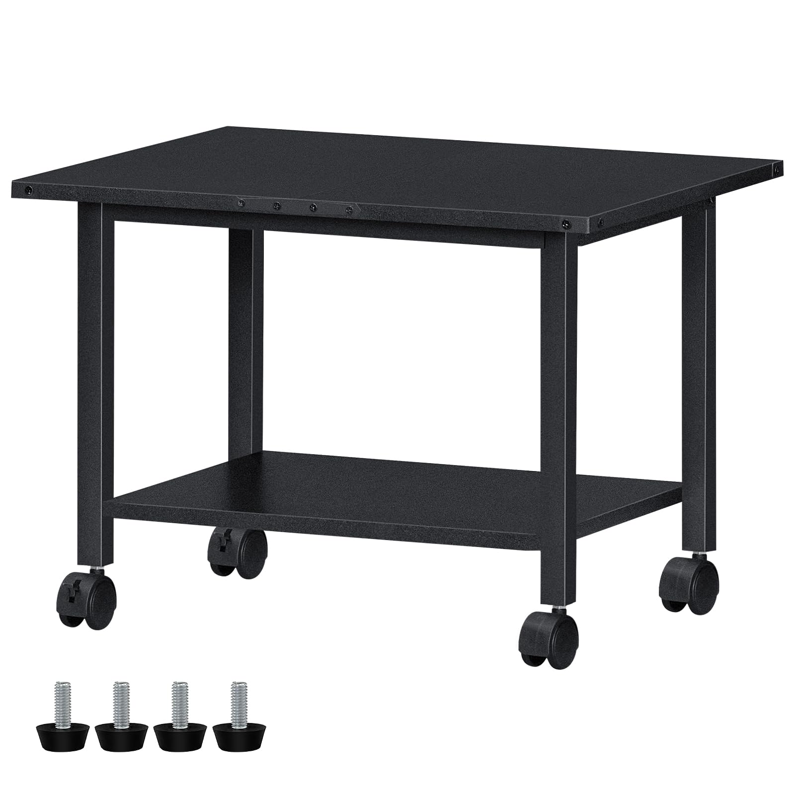 Lerliuo 3-Tier Printer Stand, Industrial Mobile Printer Table with Storage Shelf and Steel Frame, Rolling Printer Cart Holder with Lockable Wheels for Home, Office (White)