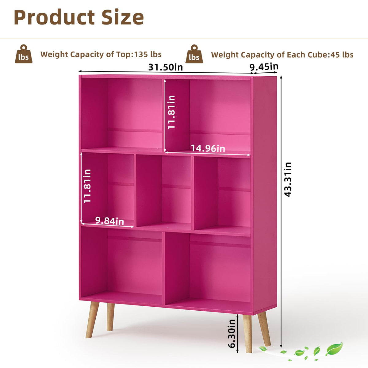 LEYAOYAO Cube Bookshelf, Mid-Century Modern Book Shelf with Legs, Brown