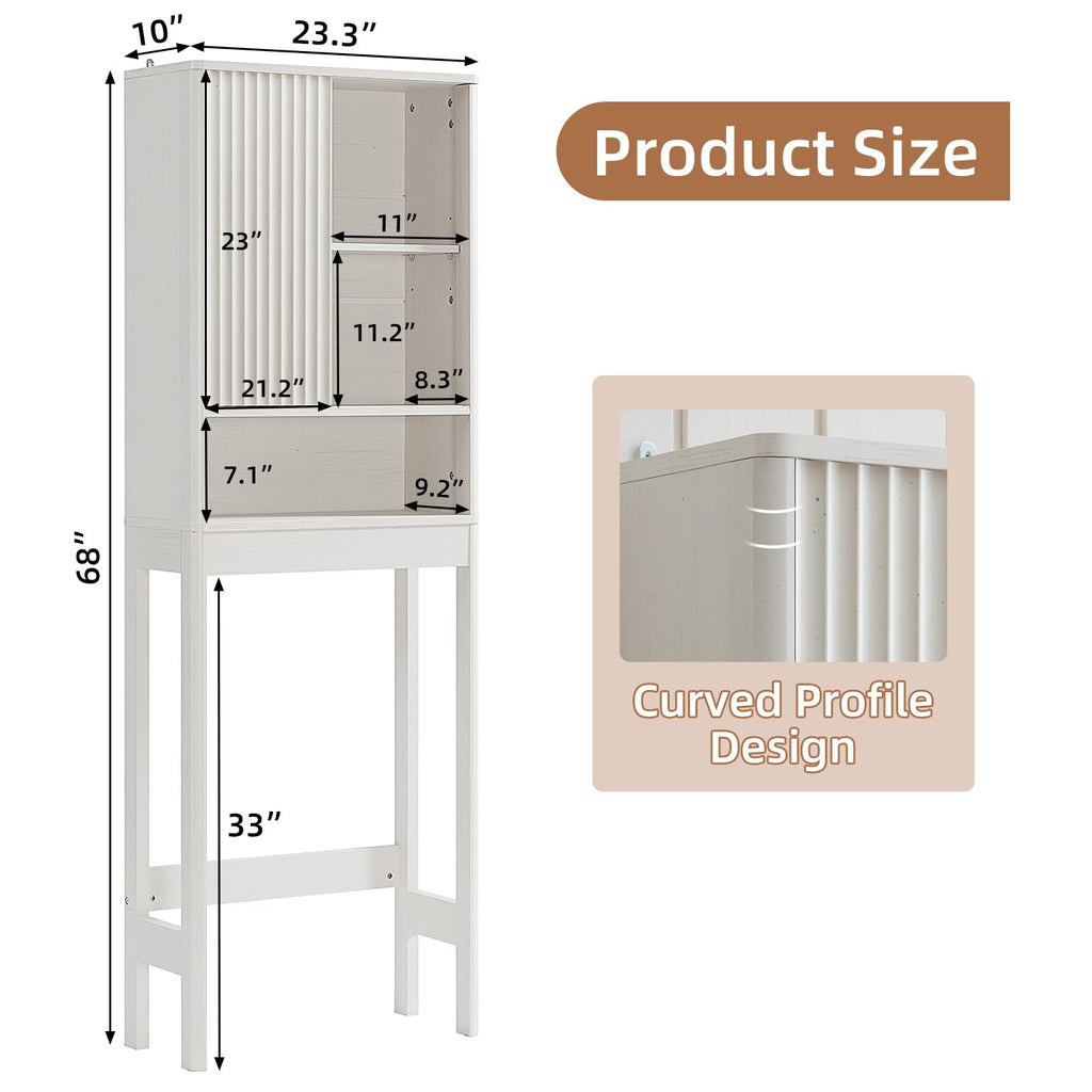 LEYAOYAO 68" Modern Fluted Over The Toilet Storage Cabinet, a Sliding Door