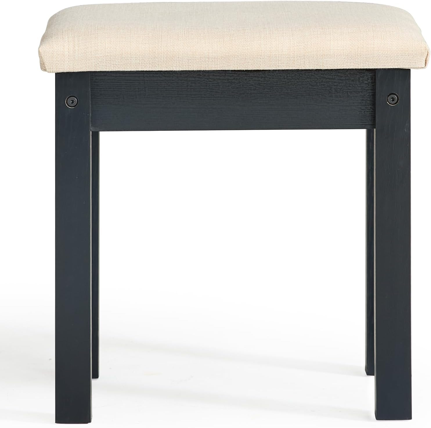 LEYAOYAO Vanity Stool, Elegant Wooden Makeup Chair Stool with Comfortable Fabric Cushion, Modern Make Up Bench for Bedroom and Bathroom-Classic Black