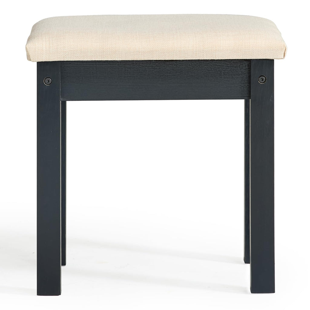 LEYAOYAO Vanity Stool, Elegant Wooden Makeup Chair Stool with Comfortable Fabric Cushion, Modern Make Up Bench for Bedroom and Bathroom-Classic Black