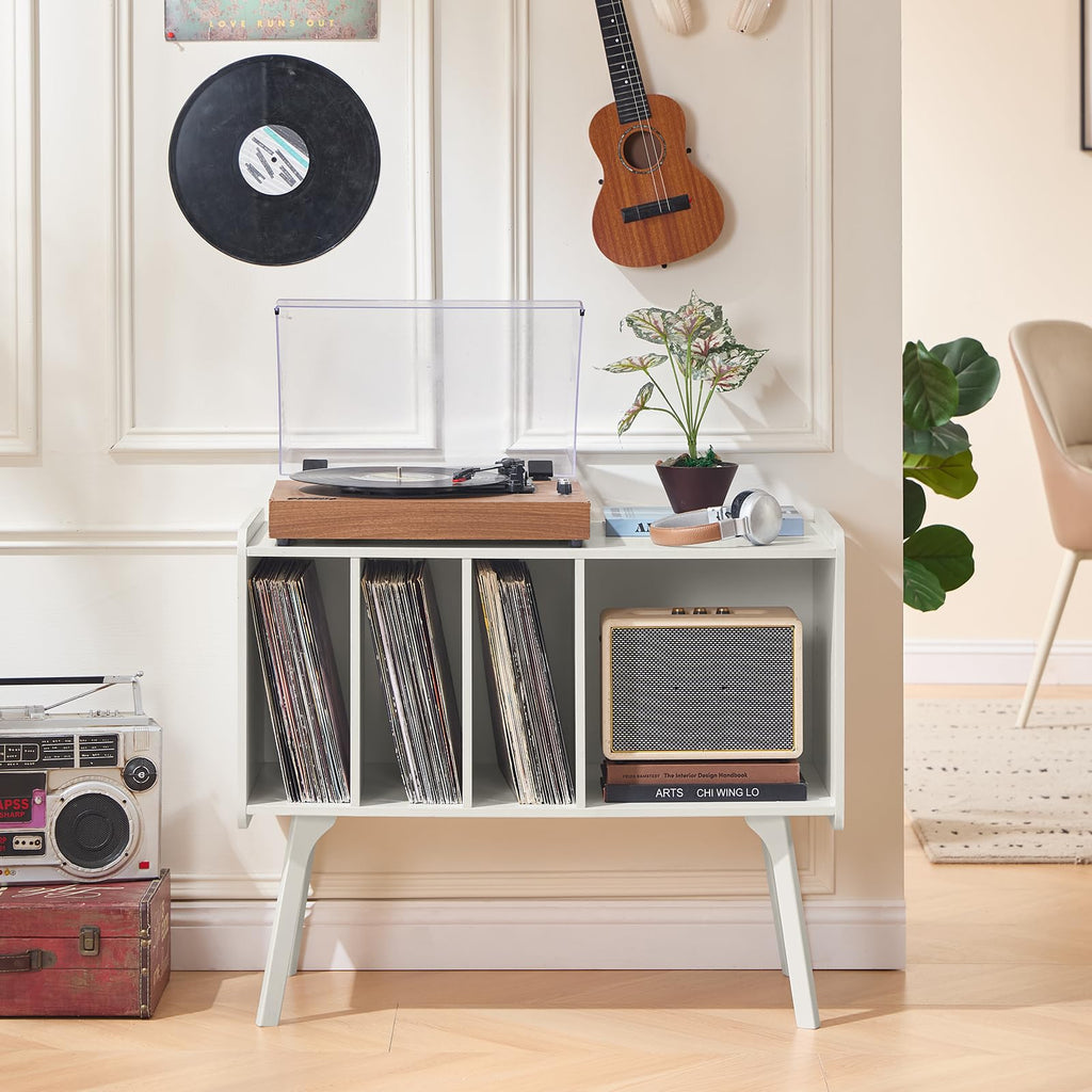 Lerliuo Record Player Stand with 4 Cabinet Holds Up to 220 Albums,Oak