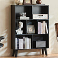 LEYAOYAO 7 Cube Bookshelf, Mid-Century Modern Bookcase Legs,Black Wooden Book Shelves, Wood 3-Tier Freestanding Storage Organizer Display Shelf for Bedroom,Living Room,Office