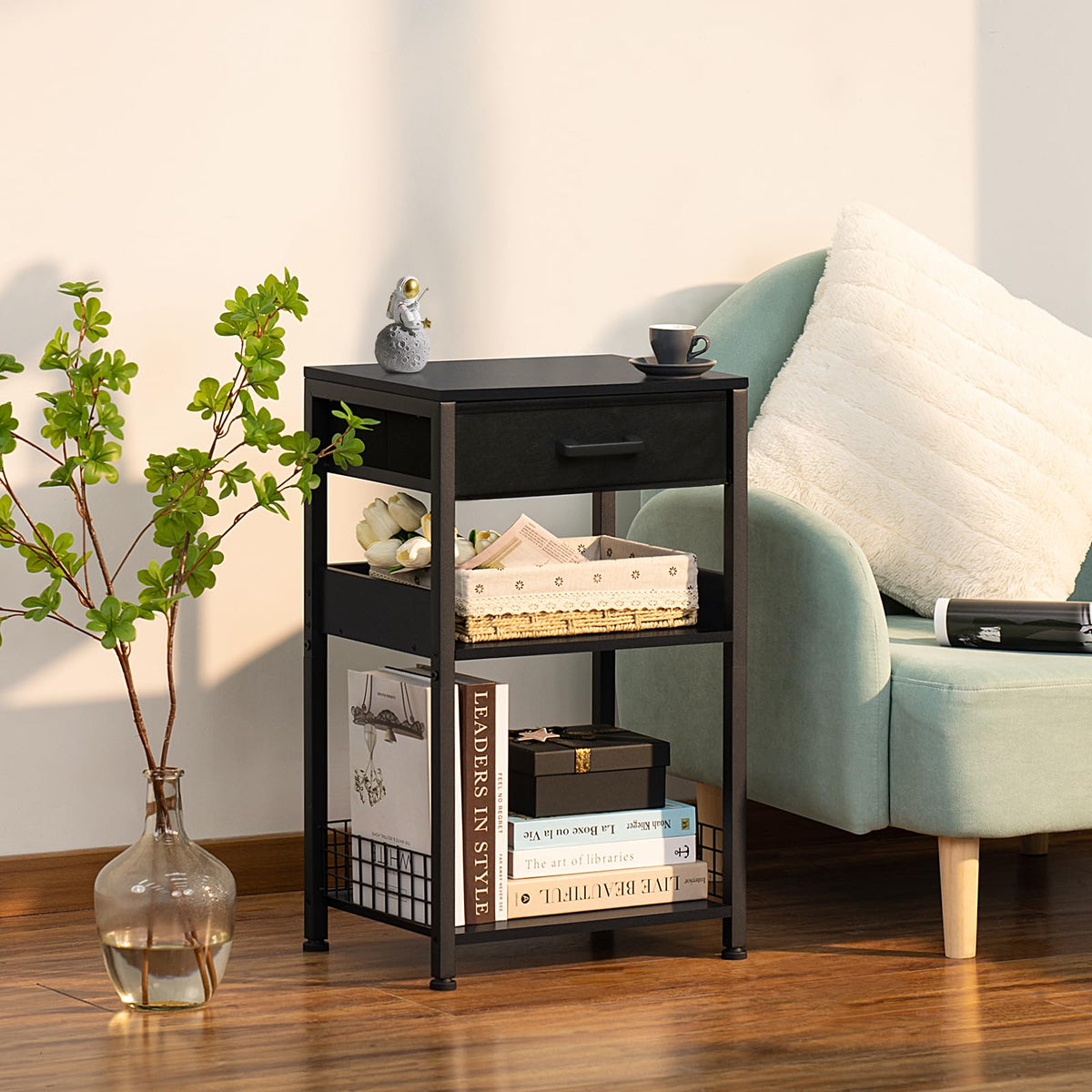 Lerliuo Printer Stand with Storage, 3-Tier Printer Table with Drawer, White