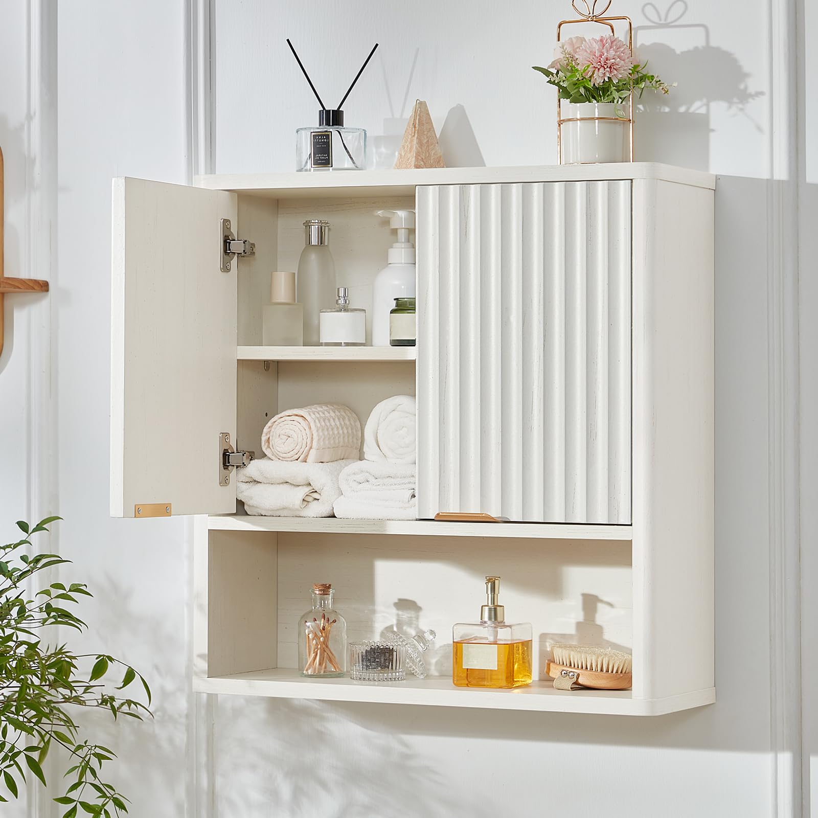 LEYAOYAO 68" Modern Fluted Over The Toilet Storage Cabinet, a Sliding Door