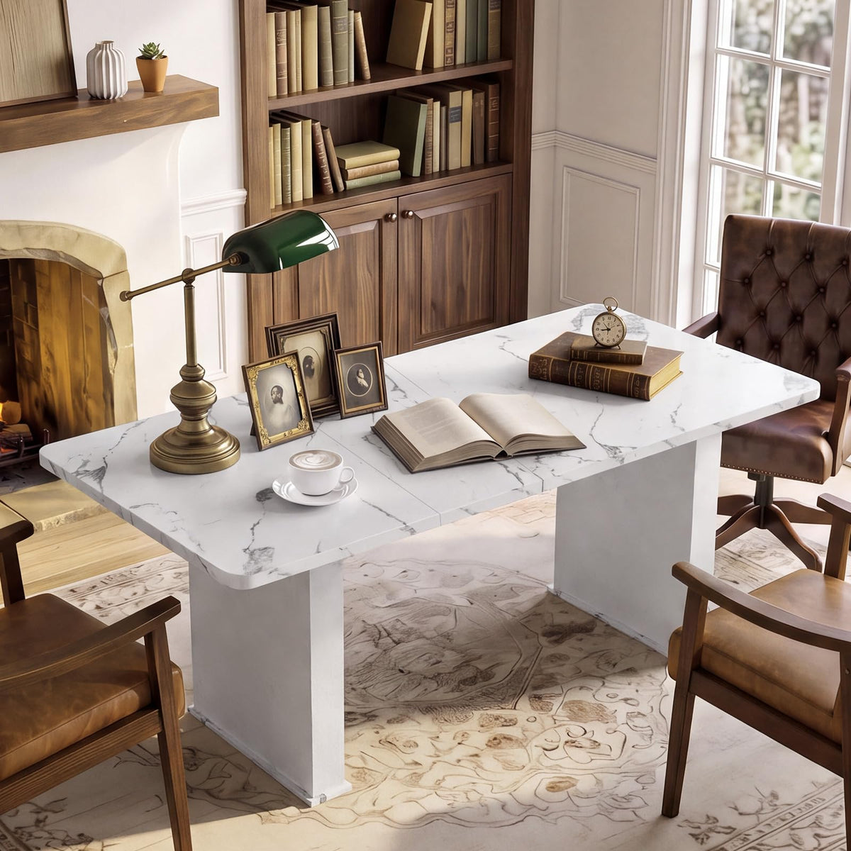 LEYAOYAO Extendable Dining Table for 4-6,63"–79" with Fluted Base(Brown)